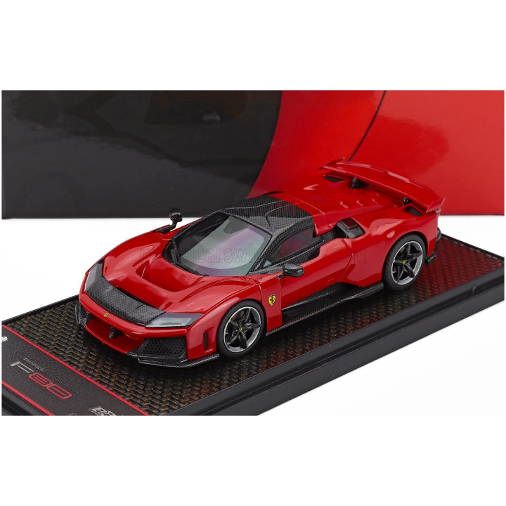 BBR MODELS FERRARI F80 2024 - CARBON SILVER RIMS - ROSSO CORSA - RED BLACK 1/43