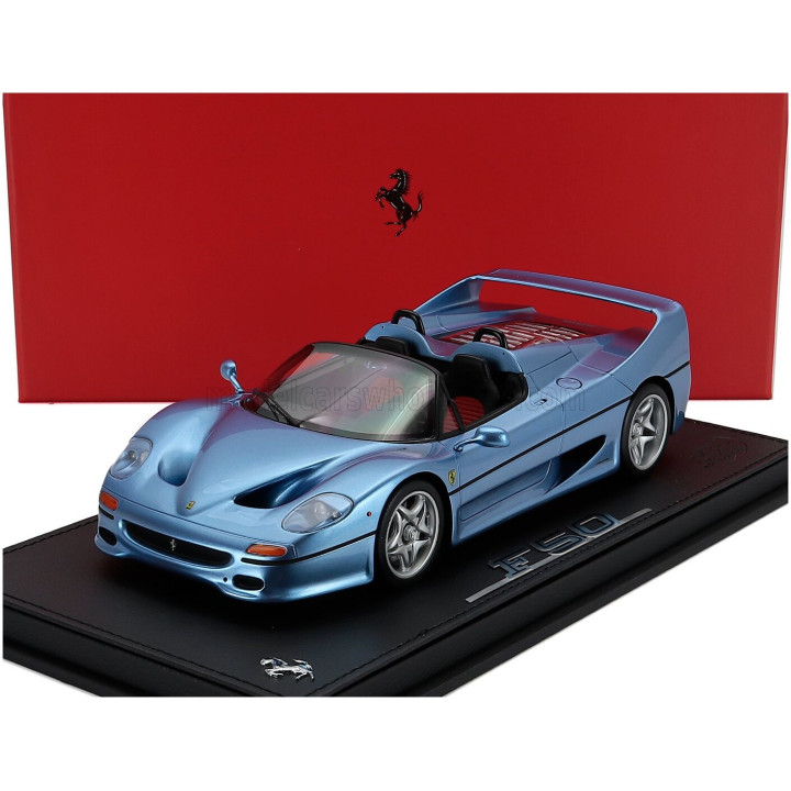 BBR MODELS FERRARI F50 SPIDER 1995 - CON VETRINA - WITH SHOWCASE - AZZURRO CALIFORNIA MET - LIGHT BLUE 1/18