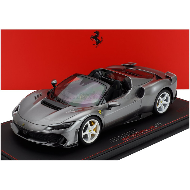 BBR MODELS FERRARI 296 SPECIALE A SPIDER CABRIOLET OPEN 2025 - CON VETRINA - WITH SHOWCASE - GRIGIO FERRO - GREY MET 1/18