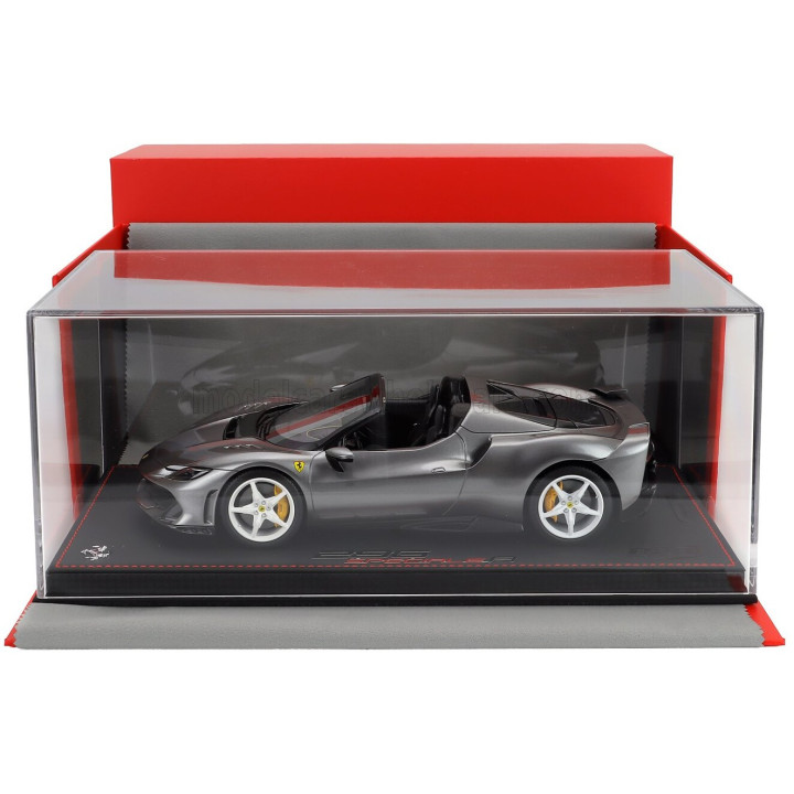 BBR MODELS FERRARI 296 SPECIALE A SPIDER CABRIOLET OPEN 2025 - CON VETRINA - WITH SHOWCASE - GRIGIO FERRO - GREY MET 1/18