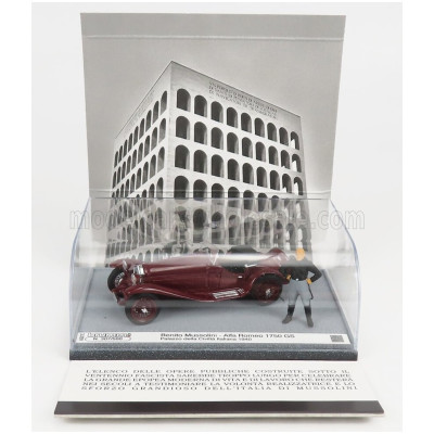 BRUMM ALFA ROMEO 1750GS SPIDER WITH MUSSOLINI FIGURE - PALAZZO DELLA CIVILTA' ITALIANA ROMA 1940 - BORDEAUX 1/43