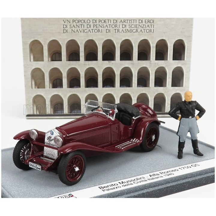 BRUMM ALFA ROMEO 1750GS SPIDER WITH MUSSOLINI FIGURE - PALAZZO DELLA CIVILTA' ITALIANA ROMA 1940 - BORDEAUX 1/43