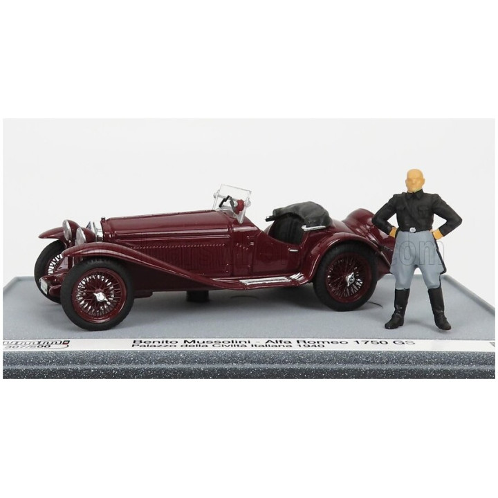 BRUMM ALFA ROMEO 1750GS SPIDER WITH MUSSOLINI FIGURE - PALAZZO DELLA CIVILTA' ITALIANA ROMA 1940 - BORDEAUX 1/43