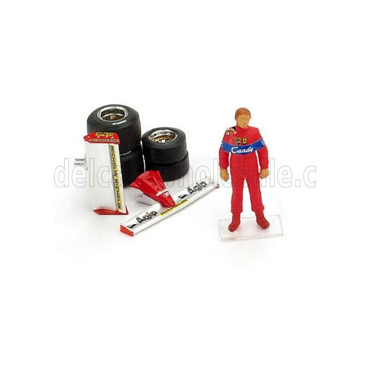 BRUMM FIGURES DIDIER PIRONI FOR FERRARI F1 126CK TURBO 1981 + FRONT AND REAR WINGS + QUALIFYING TYRES - RED 1/43