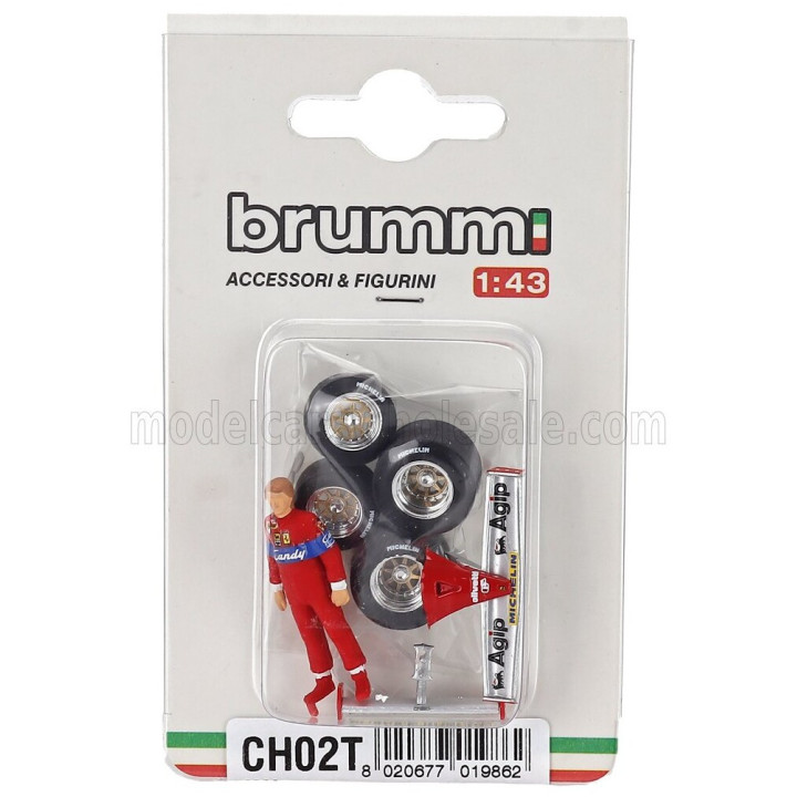 BRUMM FIGURES DIDIER PIRONI FOR FERRARI F1 126CK TURBO 1981 + FRONT AND REAR WINGS + QUALIFYING TYRES - RED 1/43