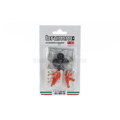 BRUMM FIGURES SET TYRES CHANGE - TEAM JWA 24h LE MANS 1970 - 2 MECHANICS + ACCESSORIES - VARIOUS 1/43