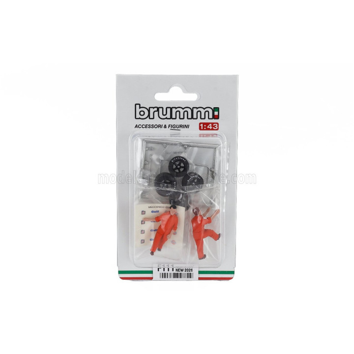 BRUMM FIGURES SET TYRES CHANGE - TEAM JWA 24h LE MANS 1970 - 2 MECHANICS + ACCESSORIES - VARIOUS 1/43