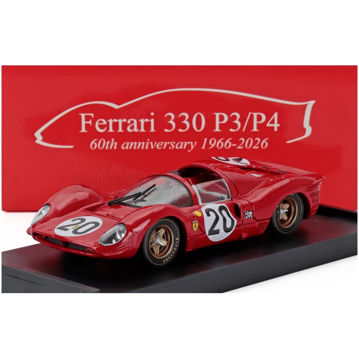 BRUMM FERRARI 330P4 4.0L V12 SPIDER TEAM SPA FERRARI SEFAC N 20 24h LE MANS 1967 CHRIS AMON - NINO VACCARELLA - RED 1/43