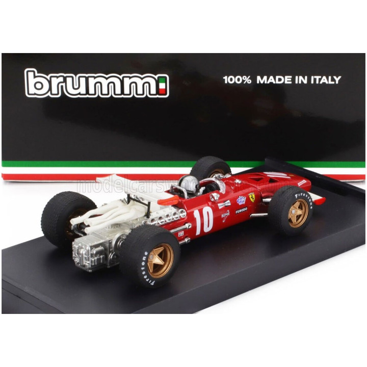 BRUMM FERRARI F1 312 N 10 ITALY GP 1969 PEDRO RODRIGUEZ - WITH DRIVER FIGURE - RED WHITE 1/43