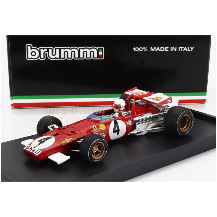 BRUMM FERRARI F1 312B N 4 WINNER ITALY MONZA GP 1970 CLAY REGAZZONI - WITH DRIVER FIGURE - RED WHITE 1/43