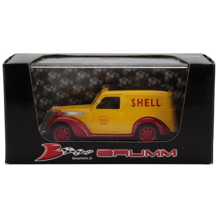 BRUMM FIAT 1100 E VAN SHELL - SCUDERIA FERRARI GP MONZA 1958 - YELLOW RED 1/43