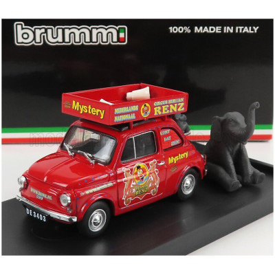 BRUMM FIAT 500R VEICOLO PUBBLICITARIO 1972 - CIRCO CIRCUS HERMAN RENZ OLANDA WITH TWO ELEFANTS FIGURES - MYSTERY 2008 - RED 1/43
