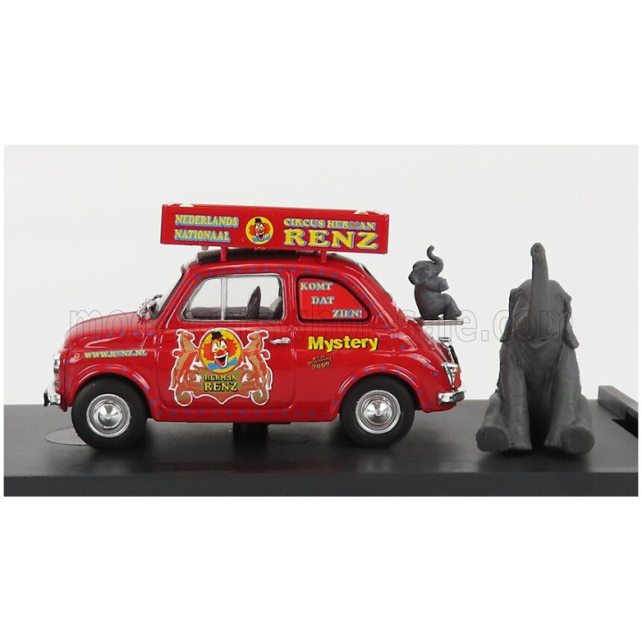 BRUMM FIAT 500R VEICOLO PUBBLICITARIO 1972 - CIRCO CIRCUS HERMAN RENZ OLANDA WITH TWO ELEFANTS FIGURES - MYSTERY 2008 - RED 1/43