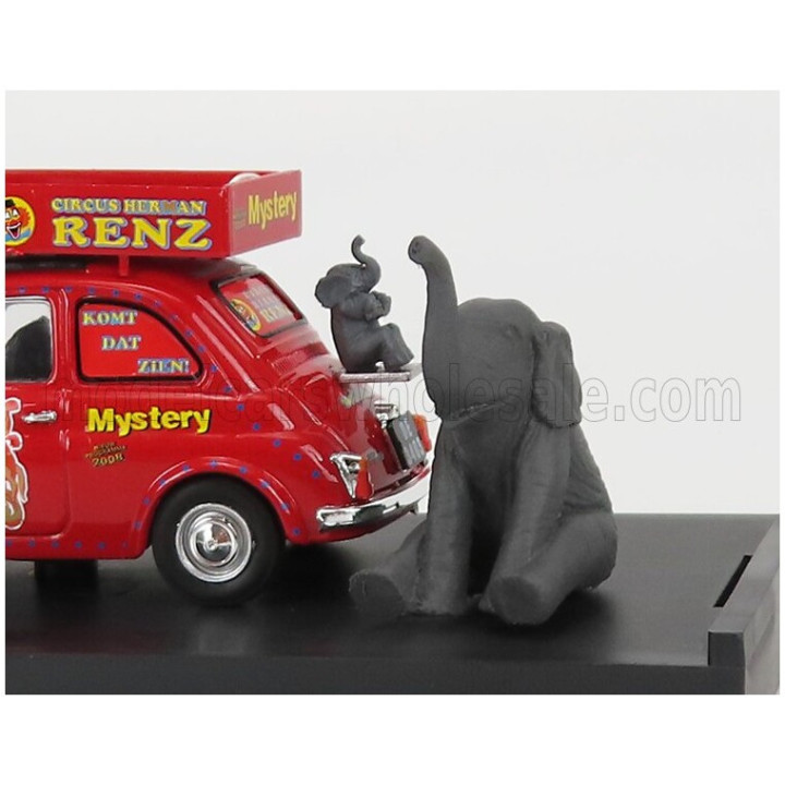 BRUMM FIAT 500R VEICOLO PUBBLICITARIO 1972 - CIRCO CIRCUS HERMAN RENZ OLANDA WITH TWO ELEFANTS FIGURES - MYSTERY 2008 - RED 1/43