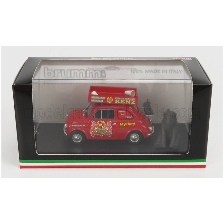 BRUMM FIAT 500R VEICOLO PUBBLICITARIO 1972 - CIRCO CIRCUS HERMAN RENZ OLANDA WITH TWO ELEFANTS FIGURES - MYSTERY 2008 - RED 1/43