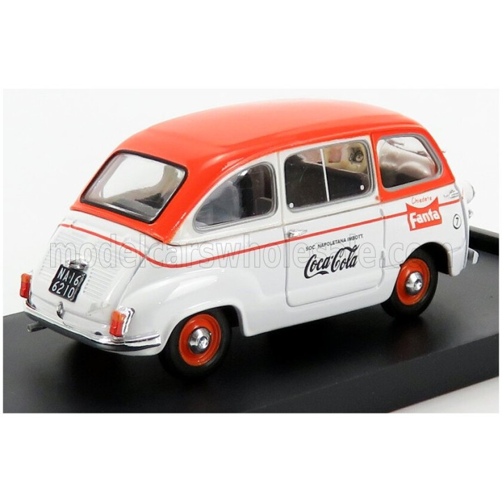 BRUMM FIAT 600D MULTIPLA FANTA COCA-COLA 1961 - WHITE ORANGE 1/43