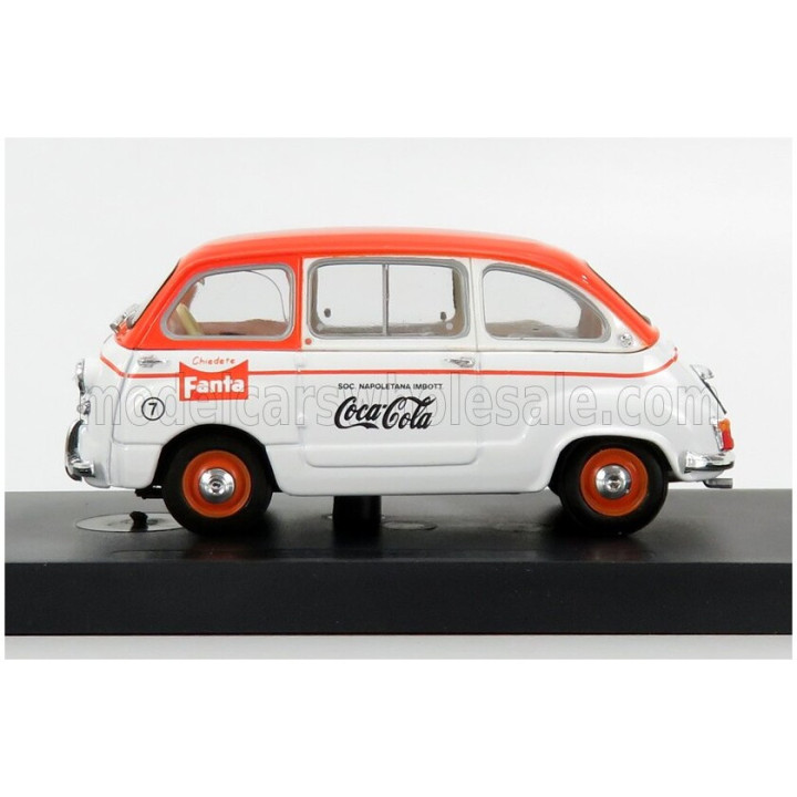 BRUMM FIAT 600D MULTIPLA FANTA COCA-COLA 1961 - WHITE ORANGE 1/43