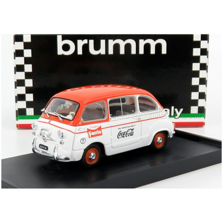 BRUMM FIAT 600D MULTIPLA FANTA COCA-COLA 1961 - WHITE ORANGE 1/43