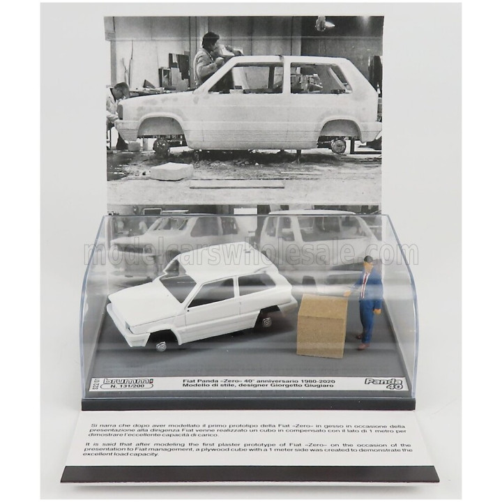 BRUMM FIAT PANDA ZERO 40th ANNIVERSARIO 1980-2020 - WITH FIGURE DESIGNER GIORGETTO GIUGIARO - WHITE 1/43