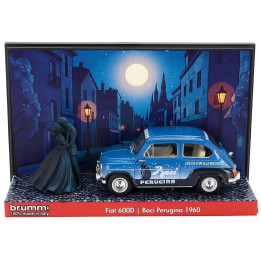 BRUMM FIAT DIORAMA 600D BERLINA BACI PERUGINA WITH FIGURES 1960 - BLUE BLACK 1/43