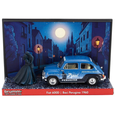 BRUMM FIAT DIORAMA 600D BERLINA BACI PERUGINA WITH FIGURES 1960 - BLUE BLACK 1/43