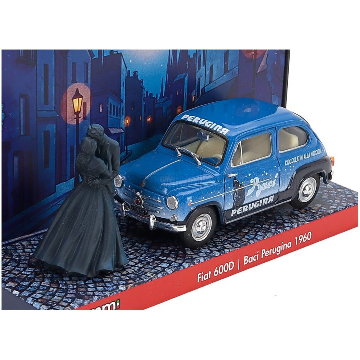 BRUMM FIAT DIORAMA 600D BERLINA BACI PERUGINA WITH FIGURES 1960 - BLUE BLACK 1/43