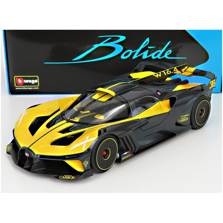 BURAGO BUGATTI BOLIDE W16 8.0 FOUR-TURBO 1850hp 500km/h 2020 - YELLOW BLACK 1/18