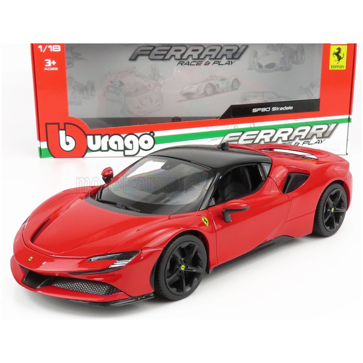 BURAGO FERRARI SF90 STRADALE HYBRID 1000hp 2019 - RED BLACK 1/18