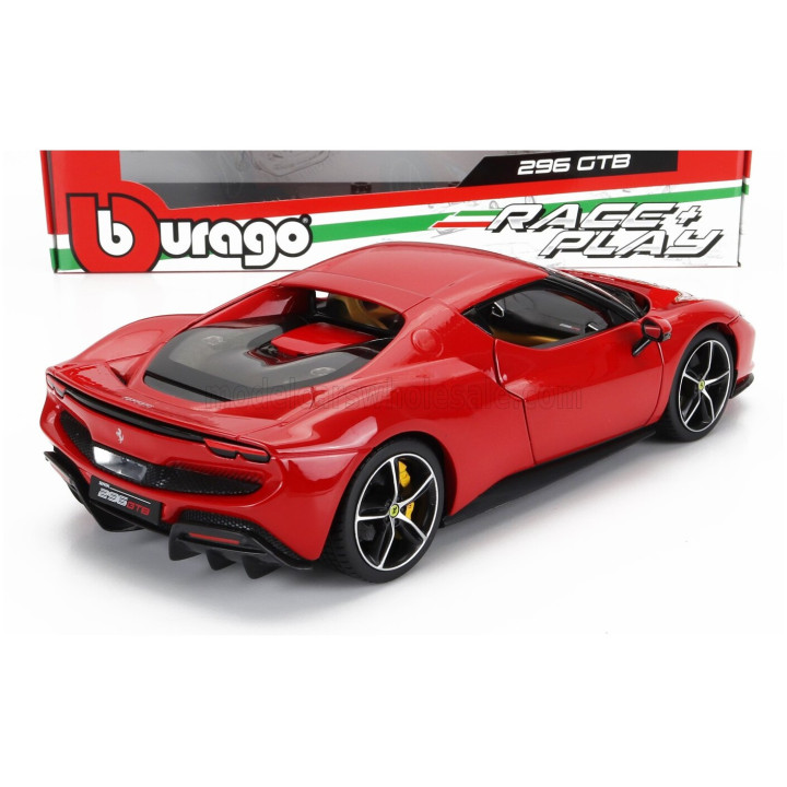 BURAGO FERRARI 296 GTB HYBRID 830HP V6 2021 - EXCLUSIVE CARMODEL - ROSSO CORSA - RED 1/18