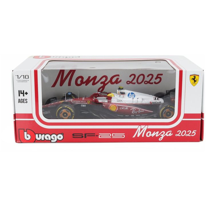 BURAGO FERRARI F1 SF-25 TEAM SCUDERIA FERRARI HP N 44 MONZA ITALY GP 2025 LEWIS HAMILTON - NIKI LAUDA 50th ANNIVERSARY WORLD