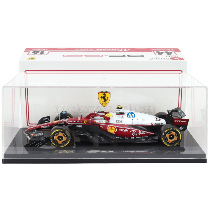 BURAGO FERRARI WITH SHOWCASE - F1 SF-25 TEAM SCUDERIA FERRARI HP N 44 MONZA ITALY GP 2025 LEWIS HAMILTON - NIKI LAUDA 50th
