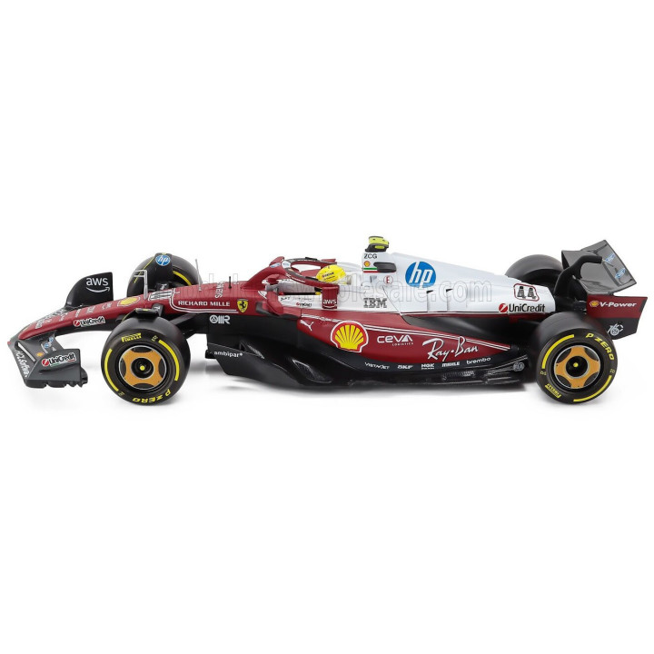 BURAGO FERRARI WITH SHOWCASE - F1 SF-25 TEAM SCUDERIA FERRARI HP N 44 MONZA ITALY GP 2025 LEWIS HAMILTON - NIKI LAUDA 50th