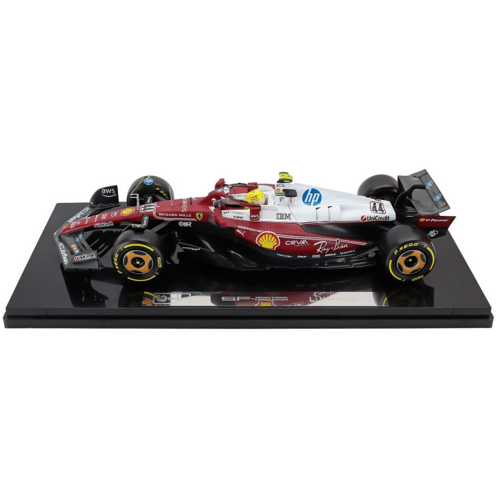 BURAGO FERRARI WITH SHOWCASE - F1 SF-25 TEAM SCUDERIA FERRARI HP N 44 MONZA ITALY GP 2025 LEWIS HAMILTON - NIKI LAUDA 50th