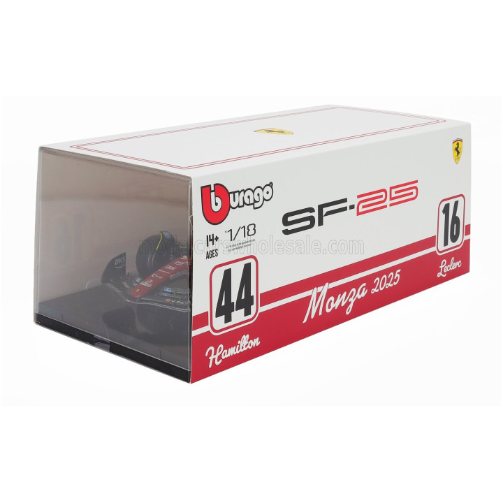 BURAGO FERRARI WITH SHOWCASE - F1 SF-25 TEAM SCUDERIA FERRARI HP N 44 MONZA ITALY GP 2025 LEWIS HAMILTON - NIKI LAUDA 50th
