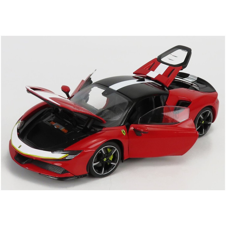 BURAGO FERRARI SF90 STRADALE HYBRID 1000hp ASSETTO FIORANO 2019 - RED BLACK WHITE 1/18