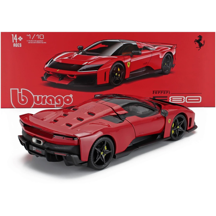 BURAGO FERRARI F80 2024 - BLACK WHEELS - ROSSO CORSA - RED 1/18