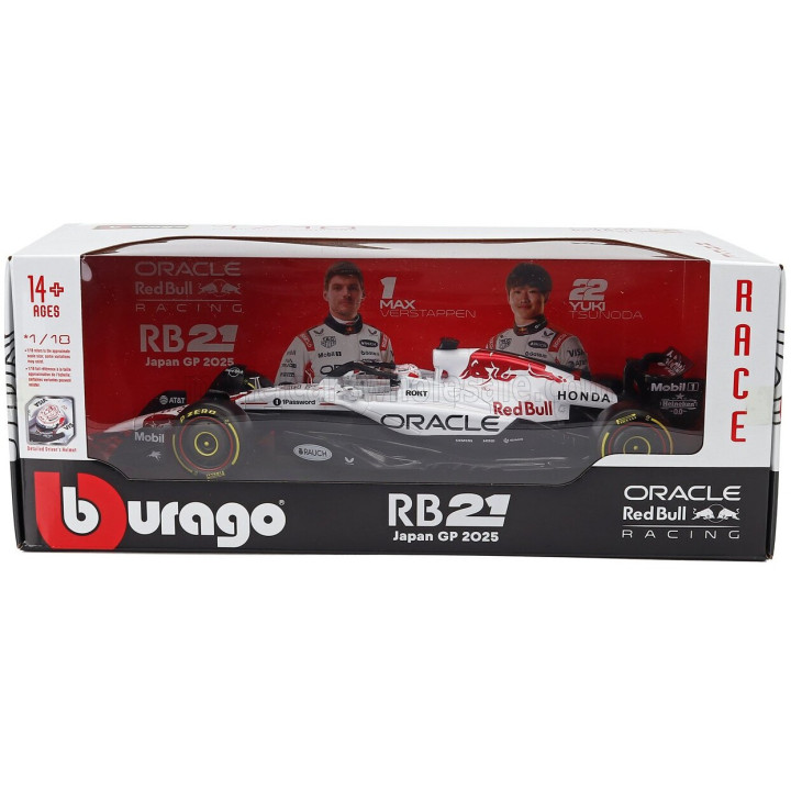BURAGO RED BULL F1 RB21 TEAM ORACLE RED BULL RACING N 1 WINNER JAPAN GP 2025 MAX VERSTAPPEN - WHITE RED 1/18