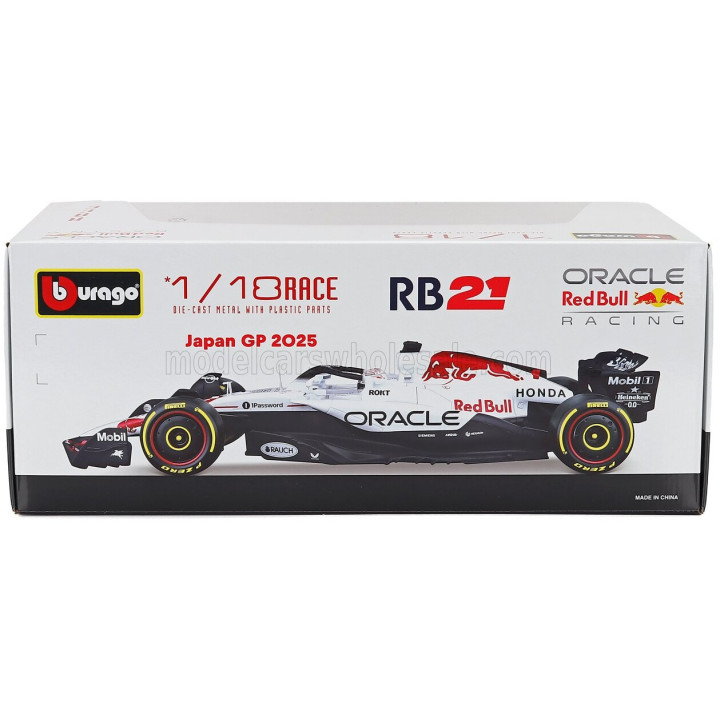 BURAGO RED BULL F1 RB21 TEAM ORACLE RED BULL RACING N 1 WINNER JAPAN GP 2025 MAX VERSTAPPEN - WHITE RED 1/18