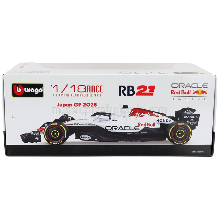 BURAGO RED BULL F1 RB21 TEAM ORACLE RED BULL RACING N 22 JAPAN GP 2025 YUKI TSUNODA - WHITE RED 1/18