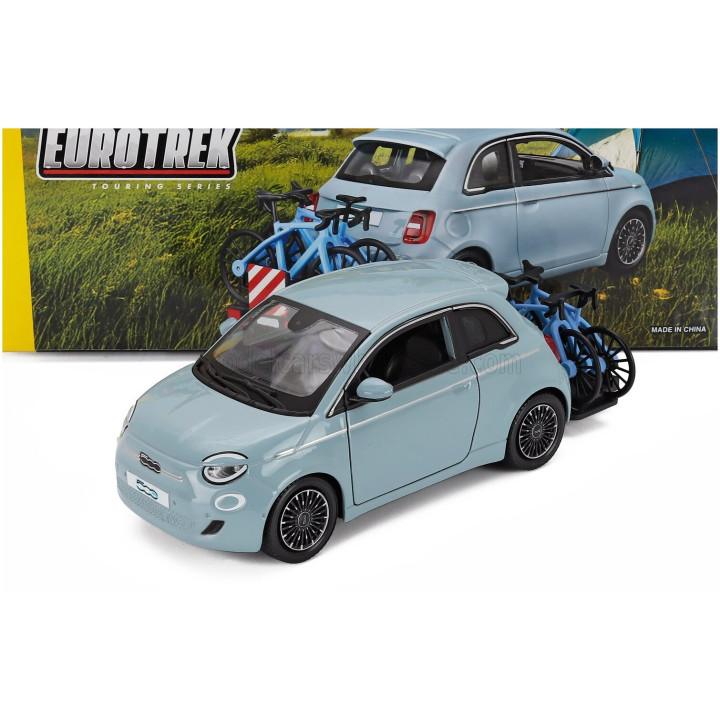 BURAGO FIAT 500e FULL ELECTRIC WITH BICYCLE 2021 - LIGHT BLUE 1/24