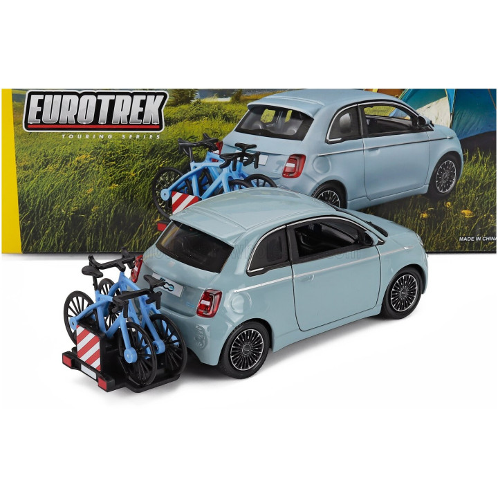 BURAGO FIAT 500e FULL ELECTRIC WITH BICYCLE 2021 - LIGHT BLUE 1/24