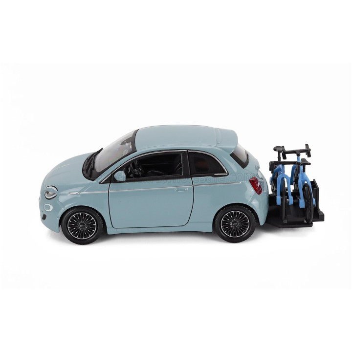 BURAGO FIAT 500e FULL ELECTRIC WITH BICYCLE 2021 - LIGHT BLUE 1/24