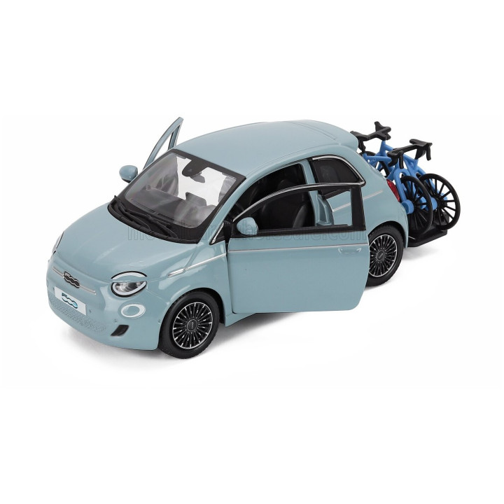 BURAGO FIAT 500e FULL ELECTRIC WITH BICYCLE 2021 - LIGHT BLUE 1/24