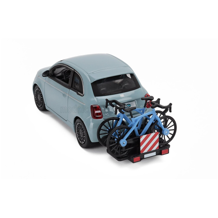 BURAGO FIAT 500e FULL ELECTRIC WITH BICYCLE 2021 - LIGHT BLUE 1/24