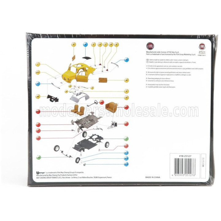 BURAGO FIAT 500F CLOSED ROOF 1965 - 43 PEZZI - 43 PCS - YELLOW 1/24