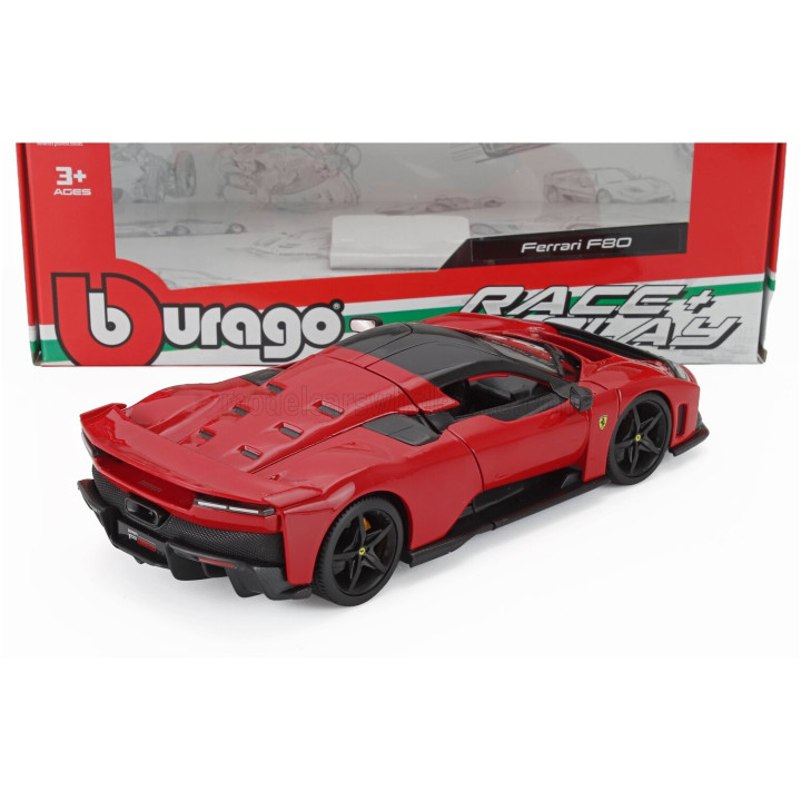 BURAGO FERRARI F80 2024 - FULL BLACK WHEELS - ROSSO CORSA - RED 1/24