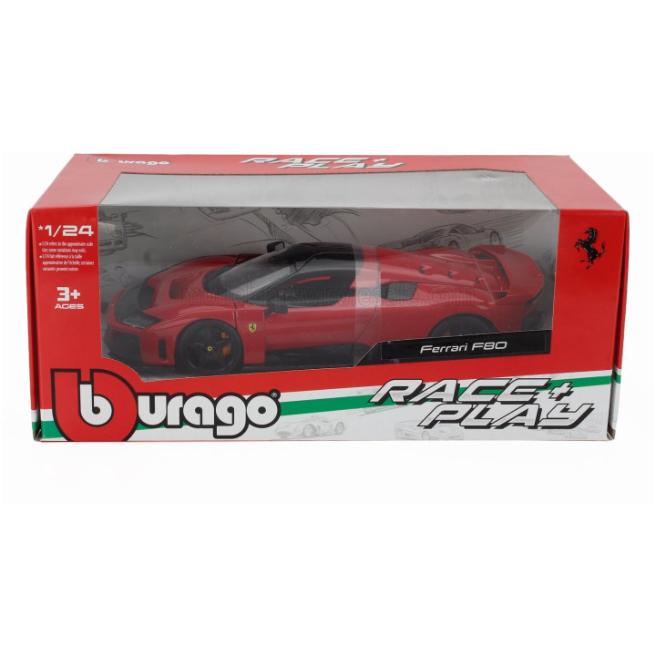 BURAGO FERRARI F80 2024 - FULL BLACK WHEELS - ROSSO CORSA - RED 1/24