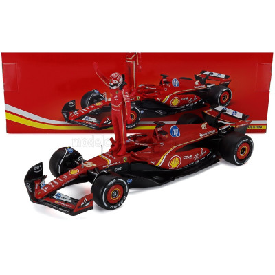 BURAGO FERRARI F1 SF-24 TEAM SCUDERIA FERRARI N 16 SEASON 2024 CHARLES LECLERC - WITH PILOT - RED BLACK 1/24