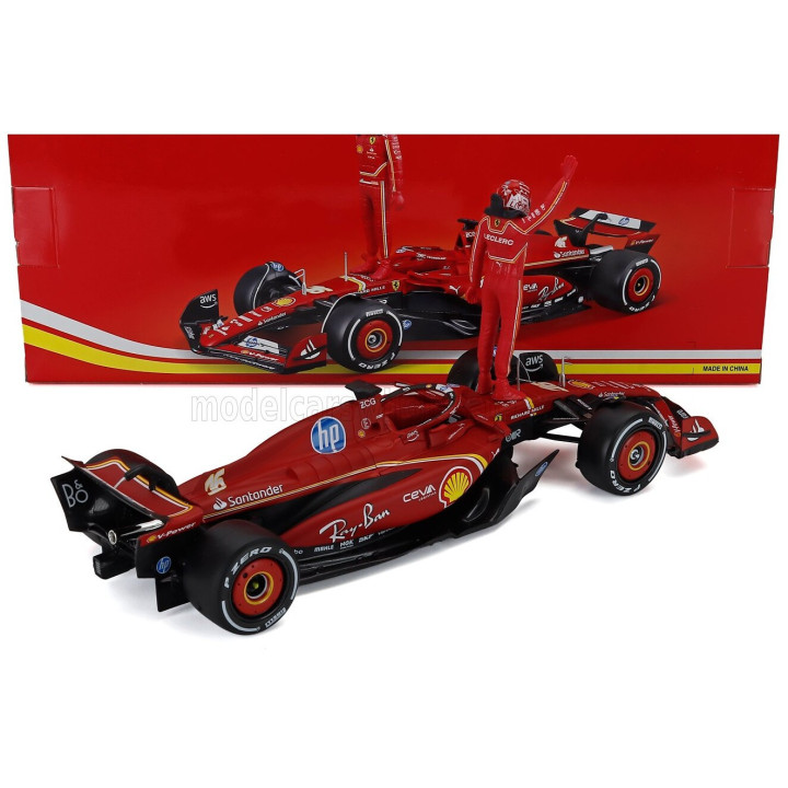 BURAGO FERRARI F1 SF-24 TEAM SCUDERIA FERRARI N 16 SEASON 2024 CHARLES LECLERC - WITH PILOT - RED BLACK 1/24