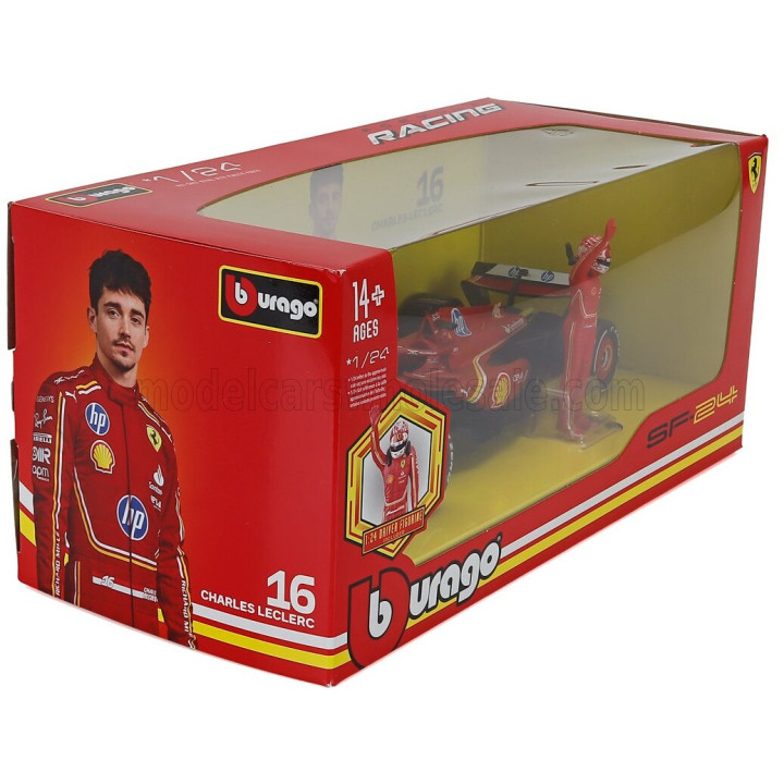 BURAGO FERRARI F1 SF-24 TEAM SCUDERIA FERRARI N 16 SEASON 2024 CHARLES LECLERC - WITH PILOT - RED BLACK 1/24